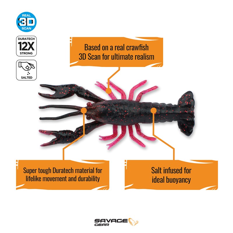 Craw Fresh Water Soft Lure (Black and Red 2 1/2)