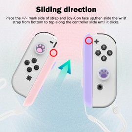 DLseego Wrist Strap for Switch Joycon, Switch Controller Hand Grip Accessories, JoyCon Gamepad Handle Lock Wrist Strap Lanyard, with 2 Thumb Grip Caps, Adjustable Tightness - Purple Pink