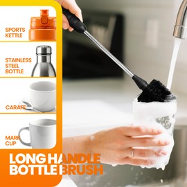 4 Pcs Bottle Brush Cleaner Set - Stainless Steel Scrub Cleaner Brush with 14'' Long Handle and 3 Straw Brushes for Cleaning Coffee Mugs,Cups,Baby Bottle,and Different Water Bottle