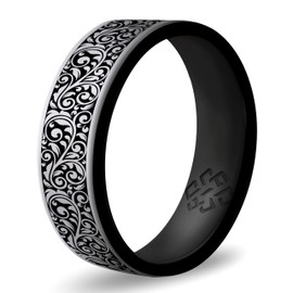 Knot Theory Queen of Lace Silicone Ring in Smooth Silver Size 4 - Engraved Dual Layer Silicone Wedding Band, for Sports Activities, Breathable Comfort Fit