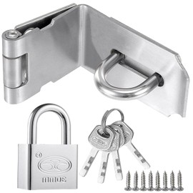 Litensh 90° Right Angle Stainless Steel Door Locks with Padlock, Deadbolt Lock Hasp Security Packlock Closure Gate Lock Hasp Lock Shed Lock for Bedroom Black, 4 Inch