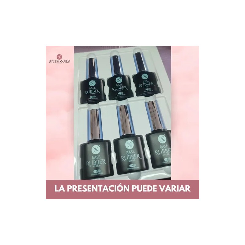 Caja Con 6 Esmaltes Rubber Base Clear 10ml Cu. Studio