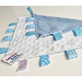 Soft Touch Comforter Blanket with taggies. Taggie Comforter/Comfort Blanket. Great Gift. (Blue Taggie Blanket)
