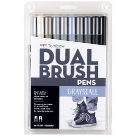 Tombow - Rotuladores artísticos con doble pincel, escala de grises, paquete de 10
