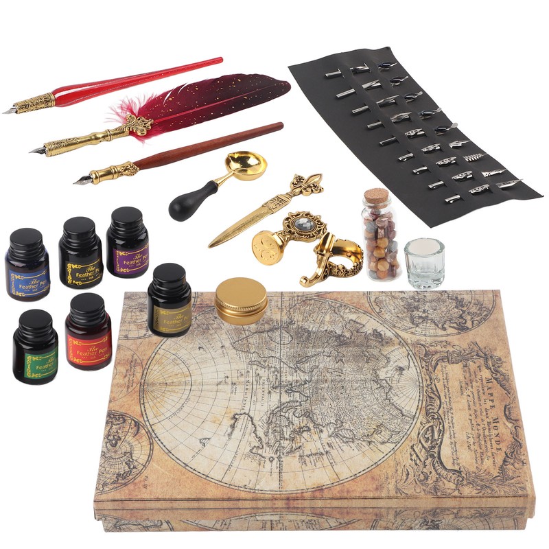 Feather Pen Set European Style British Retro Lacquer Stamp Dipped