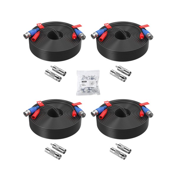 ZOSI 4 Pack 100ft(30M) All-in-One Video Power Cables,BNC Extension Security