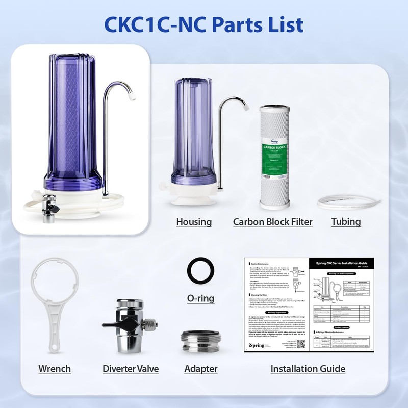 iSpring CKC1C Countertop Drinking Water Filtration System with Carbon Filter,