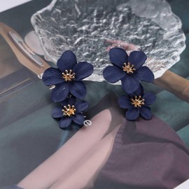 Inilbran Boho Exaggerated Acrylic Flower Earrings Vintage Resin Flower Shape Stud Earrings Blue Flower Statement Earrings Multicoloured Enamel Flower Earrings Jewellery for Women and Girls