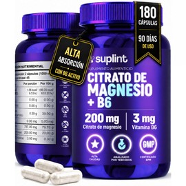 Citrato de Magnesio 200 mg con Vitamina B6 + Magnesio Complex – Suplemento Vegano de Alta Absorción – Magnesio en Cápsulas para Hombre y Mujer – Sin O