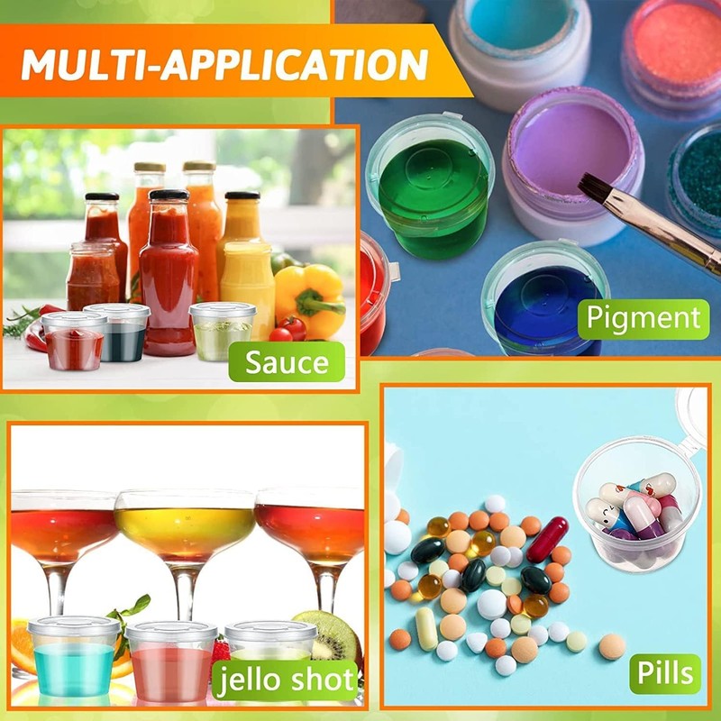 [200 PACK - 1 oz] Round Food Container Pots with