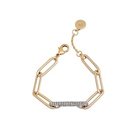 Vince Camuto Gold Tone Paperclip Link Chain Bracelet with Crystal Stone Pave Bar