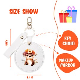 BJDAMAI Small Makeup Mirror Keychain, Compact Mirror for Purse,Leather Small Pocket Mirror, Sea Otter Lovers Themed Gifts Stuff for Girls Teens Kids Women! (Sea Otter)