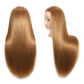 VEELTRAS 24"-26" Training Head with 30% Real Hair Mannequin Head Hair Styling Cosmetology Doll Mannequin Head with a Free Clamp