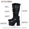 Accloris Black Platform Knee High Boots For Womens Warm Faux