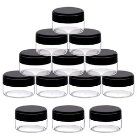 Mardatt 20Pcs 20 ml/ 0.7 oz Plastic Cosmetic Jars with Black Lids Pot Jars Plastic Cosmetic Containers Travel Size Sample Containers, Clear Plastic Empty Storage Jars for Lotions Powders Ointments