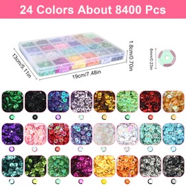 Sequins Crafts, 24 Colours Sequins Set with Box 6 mm Loose Craft Sequins, Sequins for Crafts, Rainbow Cup, Sequins, Loose Sequins Cup for DIY Crafts