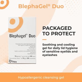 BlephaGel Duo Preservative-Free Eyelid Cleansing Gel - Gentle Eye Care, Cooling & Soothing Gel Cleanser with Soft Wipes, Ideal for Sensitive Skin, For Daily Eyelid & Eyelash Hygiene - 30g & 100 Wipes