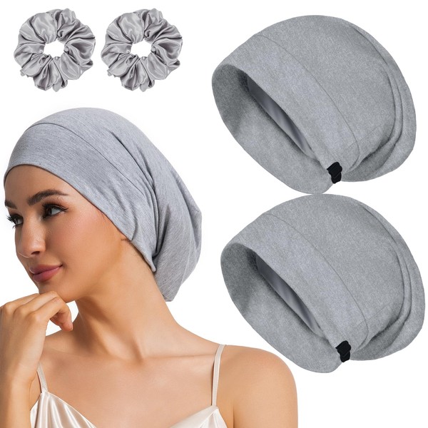 2PCS Large Sleep Cap Bonnet for Sleeping Black Women, Adjustable