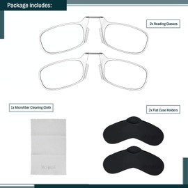 Noble Ultra Slim and Flat Reading Glasses Thin and Flexible Armless (2 Pairs) Enhanced Comfort Nose Rest, Armless Pocket Size Readers with 2 Stick-on Silicone Case Holder (Clear, +4.00)