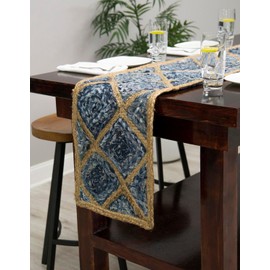 Unique Loom Braided Jute Collection Area Rug - Bengal (1' 2" x 8' Table Runner, Blue/ Natural)