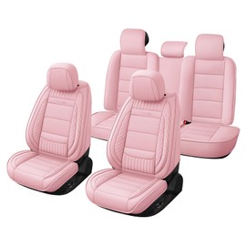 Chezope Car Seat Covers Full Set Universal Fit for Most Cars SUV Sedans Trucks Leather Car Seat Cushion Automotive Seat Cover Accessories Waterproof Leatherette Car Seat Cushion Covers Pink