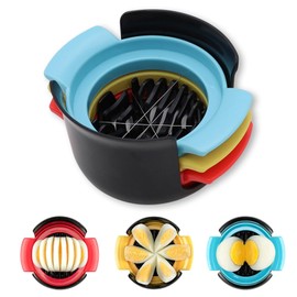 Eierschneider, 3 in 1 Eierschneider für hart gekochte Eier, Eierschneider Edelstahldraht, multifunktionaler gekochter Eierschneider zum gleichmäßigen Schneiden von gekochten Eiern, Erdbeer-Schinken,