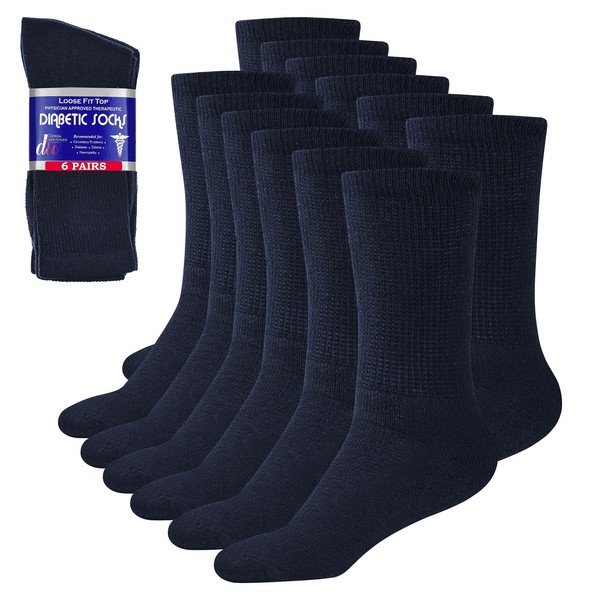 Diabetic Socks for Men and Women Loose Fit Non-Binding Cotton Crew Socks 6 Pairs