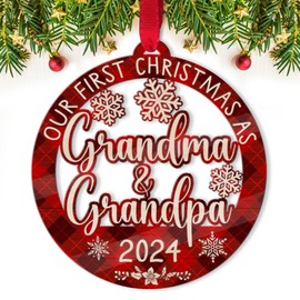 Fastpeace Our First Christmas As Grandpa Grandma Ornament 2024, Gifts for New Grandpa Grandma, New Grandparents, Christmas Tree Decoration Gifts for Grandfather Grandmother