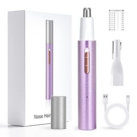 Ginity Ear and Nose Hair Trimmer for Women & Men, 2-in-1 Rechargeable Painless Facial & Eyebrow Hair Remover Tool, Electric Clipper with Dual-Edge Blades, Easy to Clean(Pink)