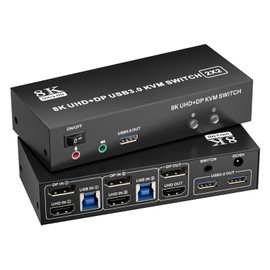 TA202-U3HD8K HDMI KVM Switch 2x2, Dual Monitor USB 3.0, 4-Port
