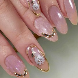 ISHR Short Nail Tips Set of 24, Pink, Short, False Nails, 3D, Cute, Popular, Fashionable, Floral, Marching Nails, Coming-of-Age Ceremony, School Entrance Ceremony, Graduation Ceremony, Double-Sided