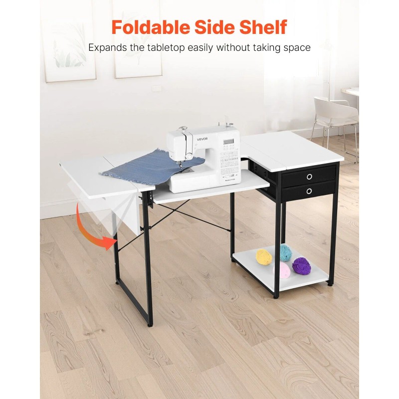 Adjustable Steel Leg Sewing Machine Table Foldable Side Shelf Multipurpose