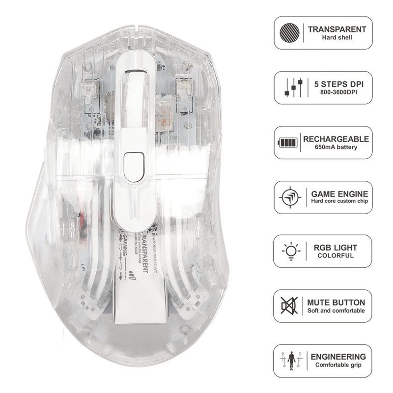 Gaming Mouse 2.4G Wireless Bluetooth Wired USB Transparent 3 Mode