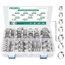 OURU 72PCS Hose Clamp,Adjustable Range 1/4"– 1-1/2" Hose Clamp Assortment,304 Stainless Steel Hose Clamp for Pipe,Plumbing,Automotive and Fuel Line (7 Sizes)
