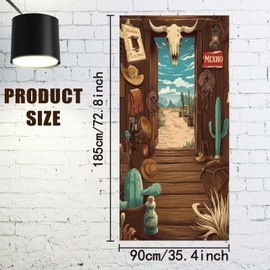 arricraft 1 Pc Western Cowboy Door Banner, Wooden Cabin Cow Skull Cowboy Gear Saddle Boots Door Sign Cover Backdrop Theme Party Favors Western Birthday Party Supplies 35.4x72.8 inch(90x185cm)
