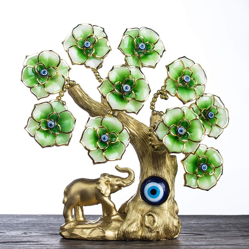 YU FENG Turkish Blue Evil Eye Gold Fortune Tree with