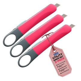 PLUS Orante Utility Knife Set, Vibrant Colored Handles with Stainless Steel Blades, 3-Pack, Pink