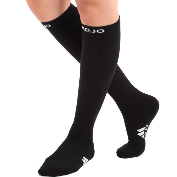 5XL Plus Size Mojo Compression Socks – X-Extra Wide Calf & Ankle - Knee Length, 20-30mmHg, Black – XXXXX-L Sports Compression Stockings