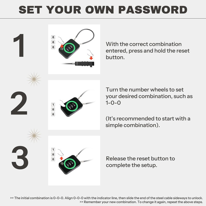 UP Security 3 Digit Combination Lock, Travel Safe Luggage Locks,