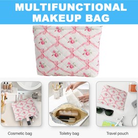 FITINI Makeup Bag Travel Large Portable Quilted Floral Print Cosmetic Organizer Cute Pouch for Women Soft Cotton Zipper Waterproof Toiletry Storage Bags, L-Quilting Pink Butterflies, Quilted