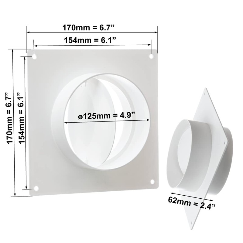 Diameter 125 mm Wall Flange with Backflow Flap Connector Round