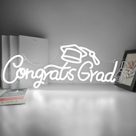 Congrats Grad Neon Sign 25.31x 9.64Inch large Graduation Neon Sign for Backdrop Grad Led Sign Graduation Light Up signs Neon Light With Graduation Cap Scroll for Class Of 2025 Party Celebrations