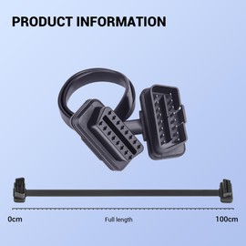 YIMATEECO OBD2 Verlängerungskabel Diagnosegerät, Auto OBD II Diagnosekabel 16Pin Stecker auf Buchse Adapter Extender Flachbandkabel Diagnosestecker Ultra Low Profile OBD Kabel (100CM, 1Stü)