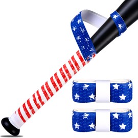 2PCS American Flag Bat Grip Tape for Baseball/Softball,1.5mm Precut and Full Adhesive Baseball Bat Grip Replacement,Non-Slip Softball Bat Wrap Tape