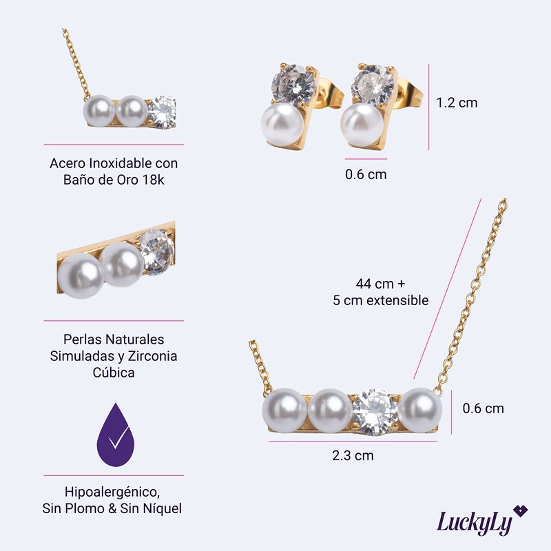 LuckyLy Juego de Joyería para Mujer Oro 18k, Base de