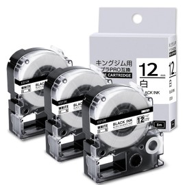 Compatible Tepra Tape, 0.5 inch (12 mm), White with Black Letters, SS12K Compatible King Jim Tape PRO 0.5 inch (12 mm) Templar Tape, Universal KingJim Tepra ES18K, SR150, SR530, Label Writer, Tape,