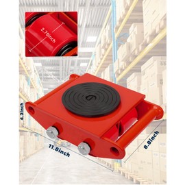 Machinery Mover 6T 13200LB Capacity Machinery Skate 4 Wheels Dolly Skate Roller with 360 Degree Rotation Cap for Warehouse Workshop Factory, Red