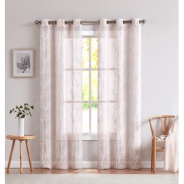 Embroidered Sheer Curtains Curtains for Bedroom Non Black Out Curtains Room Decor Floral Linen Curtains Bedroom Curtains Grommet Curtains 63 Inches Long 38 Inch Set of 2 Curtains Panels in Blush
