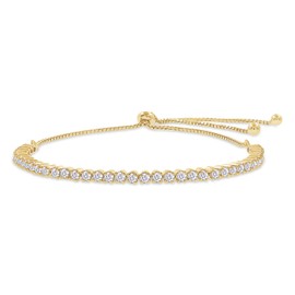 14k Yellow Gold Over Sterling Silver Round Sparkling Cubic Zirconia Adjustable Bolo Tennis Bracelet | Minimalist, Delicate Jewelry Gift For Her