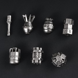 Cusdie 7-Die Creative Metal Dice Set DND Dice Set for TTRPG Dungeons and Dragons Pathfinder Role Playing Dice Games RPGs(Nickel)